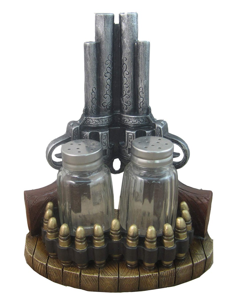 DWK 7" Gunslinger Spice Pistol Gun Western Six Shooter Salt and Pepper Shaker Seasoning Holder Set for Kitchen and Dining - Image 1